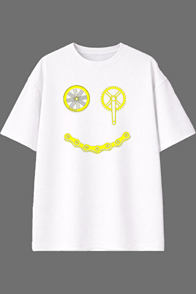 VSRN Smiling Face Chain Design Pre-Printed White Oversize T-Shirt