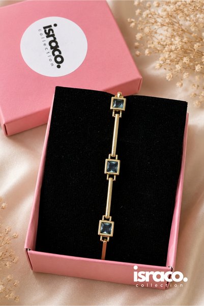 israco Minimal Square Stone Pink - Aqua Green Steel Bracelet