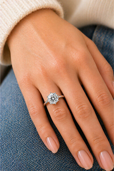 Crystal Diamond Zirconia 2 karat klasik excellent kalite tektaş yüzük ( karar...