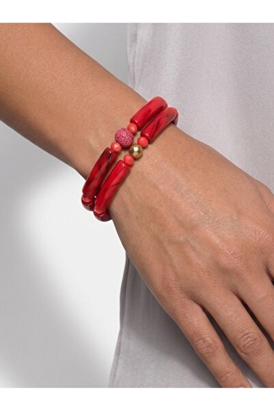COCOSH TAKI Red stone gold detailed double combination bracelet