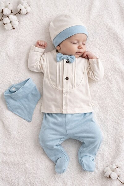 Pure Boutique Set nou nascut elegant bumbac 5 piese vernil cu papion pantalon...