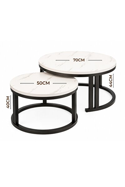 GERANIE Modern Round Marble Coffee Table Living Room Furniture Nesting Table ...