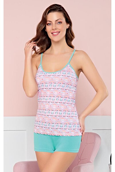 FIRST STYLE Turkish Home Set Cute Shorts with Green Color and Beautiful Blouse.
