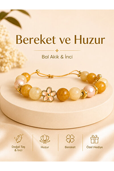 Zokak Sertifikalı Bal Akik Ve Gerçek İnci Doğal Taş Kadın Bileklik - Bereket ...
