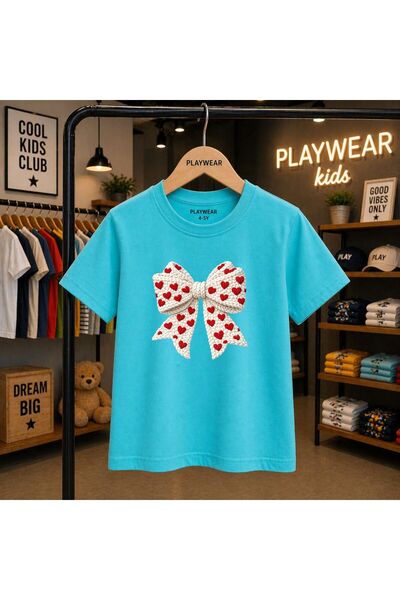 playwear Braided Ribbon Heart Printed 100% Kids Unisex T-Shirt 5 6 -7 8-9 10 ...