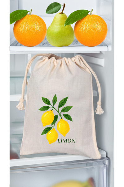 APRENDİ Sebze - Meyve Kesesi / Torbası Buzdolabı Organizer (Limon) 25x35