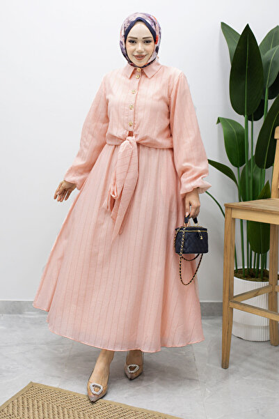 Tesettür Dünyası Balloon Sleeve Tie Detail Skirt Suit Tsd260226 Powder