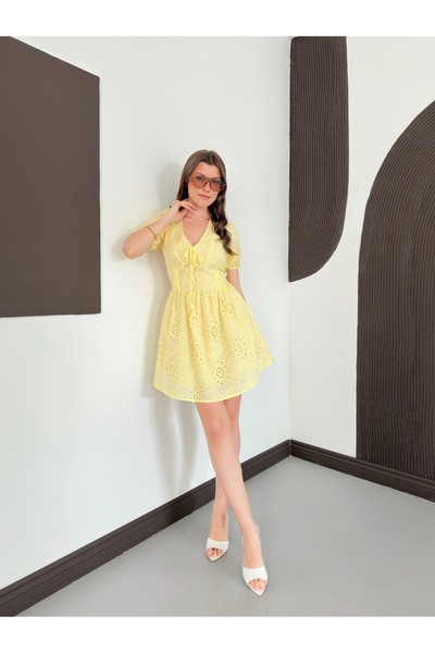 Ekim Store Fisto Lace-Up Watermelon Sleeve Short Dress