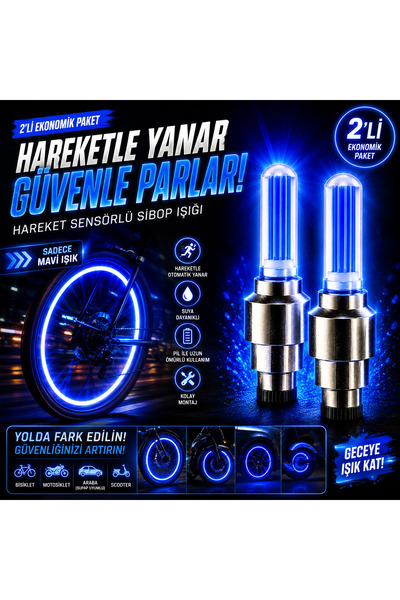 Şahin 2’li Işıklı Sibop Kapağı Seti – LED Renk Değiştiren Araç Jant Ventil Işığı