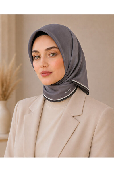Luvina Giyim وشاح لوفينا ناعم باللون الرمادي المدخن / الإكرو الأسود مع حواف