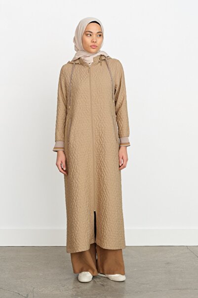 Nihan Thin Quilted Ribbed Overcoat - Beige