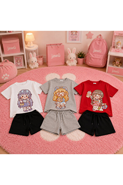JAWÜ STYLE 3-Piece Combination Anime Printed T-Shirt Shorts Set (3 Sets)