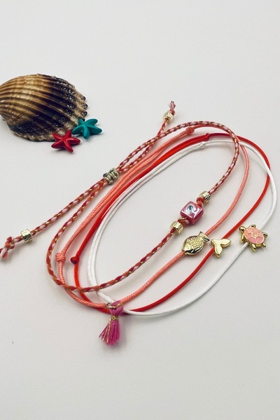 Concept HuBuTU 4 Pieces Bohemian Series Crab Fish Tail Evil Eye Figured Red P...