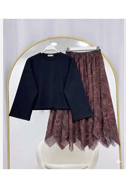 VOLT CLOTHİNG Основна блуза с асиметрична кройка и подплатена шифонена пола -...
