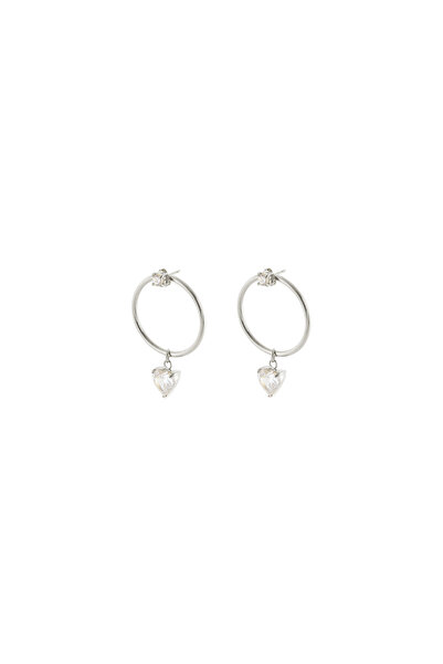 OXETTE Round earrings on ear stainless steel and colorless zirconia Happy Hearts