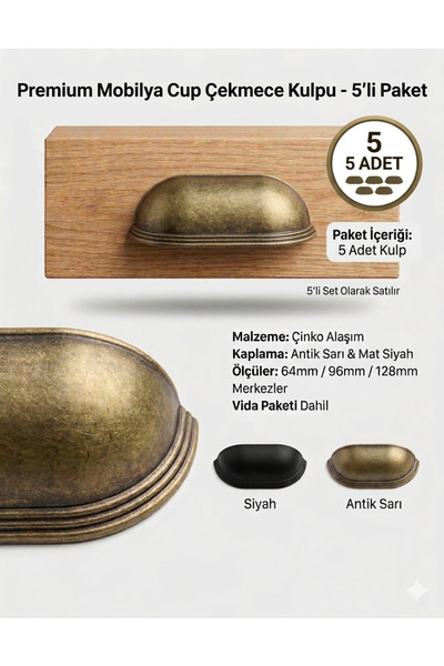Arion Tas Midye Çanak 64 MM ANTİK SARI Dolap Çekmece Vestiyer Mobilya Kulpu 5...