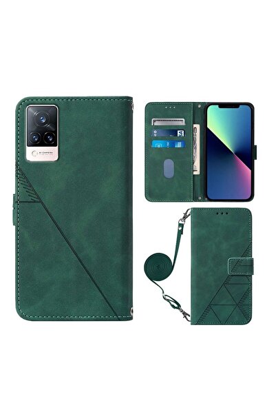 sscase Τriangle Θήκη Πορτοφόλι με Λουράκι Dark Green (Vivo V21 5G)