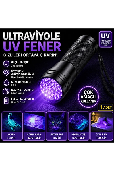 LİNALP 21 LED UV Ultraviyole Fener Para kontrol Akrep Leke Tespit Dedektör El...