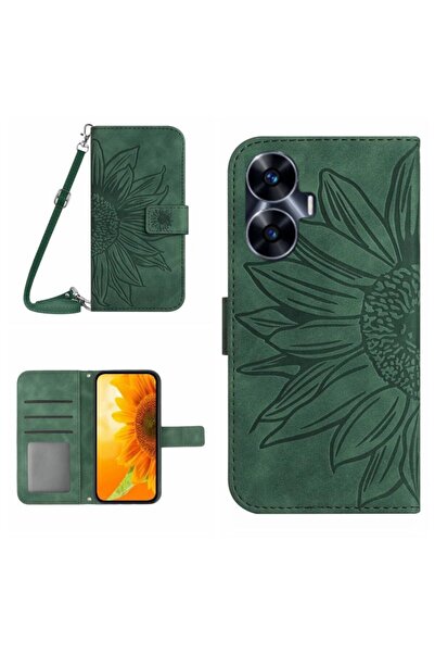 sscase Flower Embossed Leather Θήκη Πορτοφόλι Green (Realme C55)