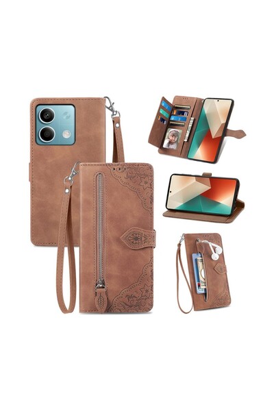 sscase Flower Zipper Θήκη Πορτοφόλι Brown (Xiaomi Redmi Note 13 4G)