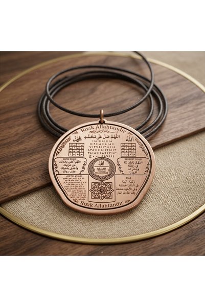 Velvet Copper Antique Copper Blessings and Abundance Necklace - Talismanic Medallion with Ayetel Kürsi and Alphabetic Matrix