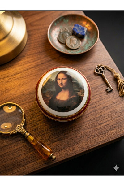 Vintage صندوق بورسلين فرنسي من ليوموجز بتصميم الموناليزا مع غطاء - بونبونير
