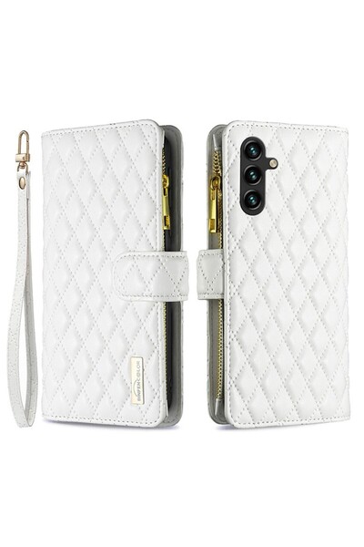 sscase Puff Rhombus Zipper Θήκη Πορτοφόλι White (Samsung Galaxy A35 5G)