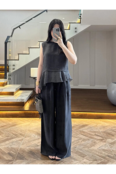 My Blog Black Garnished Blouse and Pants Set - 51391