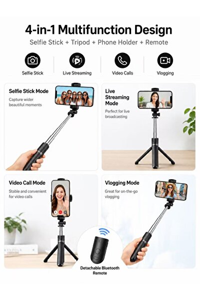 NAW best choice Black Bluetooth Selfie Stick Tripod for iPhone/Samsung/Xiaomi/Oppo/Vivo, Remote Shutter