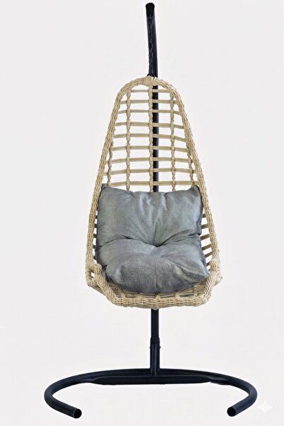 KalyonHome Gardeniza Relax Rattan Tek Kişilik Bahçe Salıncağı Ayak Uzatmalı Balkon Teras Krem