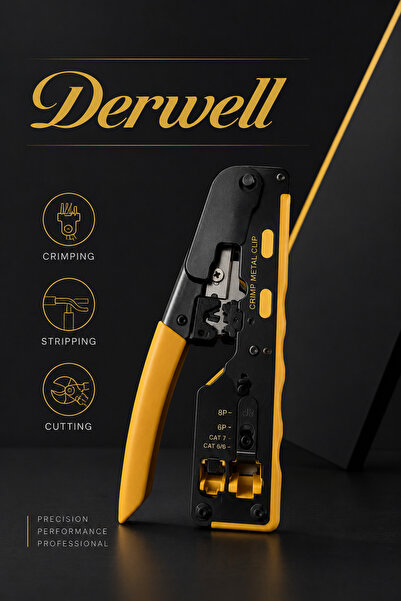 Derwell Profesyonel RJ45 RJ11 Ethernet Kablo Sıkma Pensesi Cat5 Cat6 Cat7 Kab...
