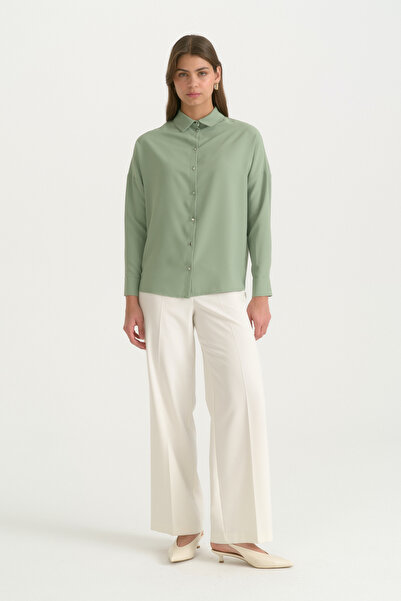 Nihan Low-Sleeve Comfortable Fit Shirt - Çağla