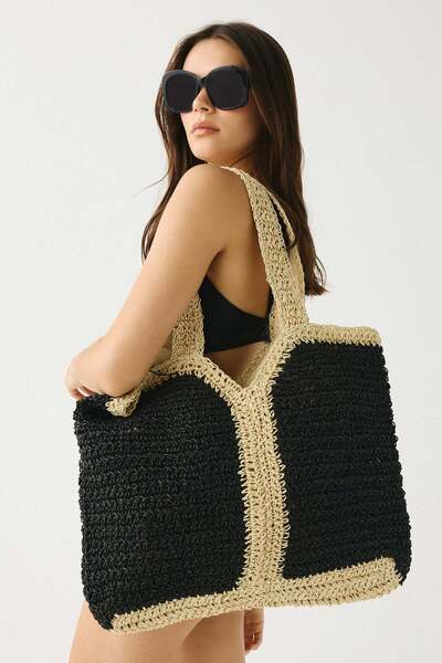 C&City Wicker Shoulder Bag Y9222 Black/Beige