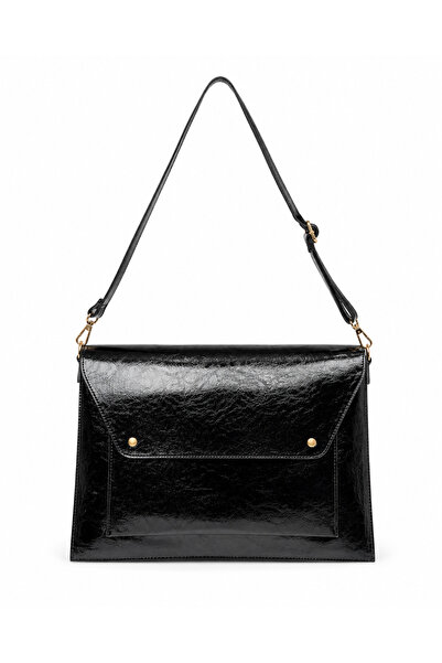 Moda West Black Classic Patent Leather Laptop Bag 15.6 Inch Compatible Briefc...