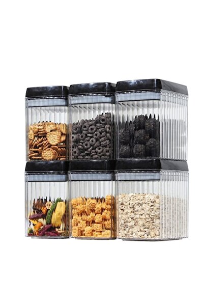 DAMUR Set of 6 Plastic Containers, for Food/Objects, Airtight Closure, Wavy T...