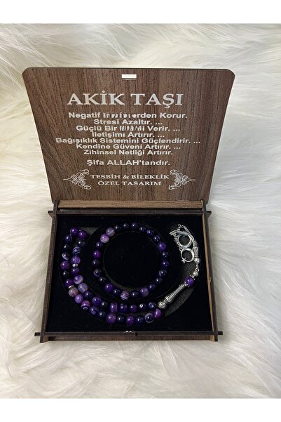 GÜLNAR BİJUTERİ Agate Stone Prayer Beads & Bracelet Set Special Design in Woo...
