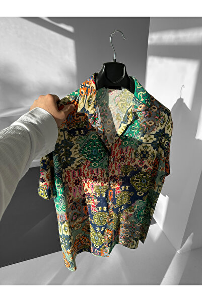 NO1 KONSEPT Bohemian Ethnic Patterned Cuban Collar Efil Efil Alaçatı Shirt