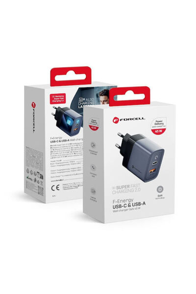 Forcell Φορτιστής χωρίς καλώδιο GaN με θύρα USB-A και θύρα USB-C, 45W Power D...
