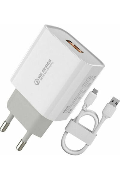 WK Φορτιστής με θύρα USB-A και καλώδιο Lightning 18W Γρήγορη Φόρτιση 3.0 Λευκ...