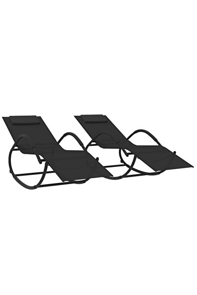 vidaxl Rocking beach chairs, 2 pcs., black, steel & textilene
