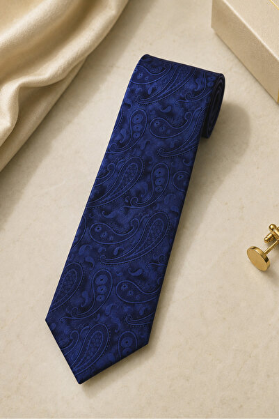 Defne&Apollon İpekçilik 100% Silk Special Design Tie Navy Blue - Saks Blue