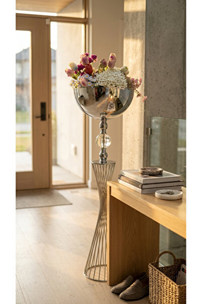Decodelight Krom Büyük Burgu Model Uzun Dekoratif Kristal Taşlı Metal Ayaklı ...