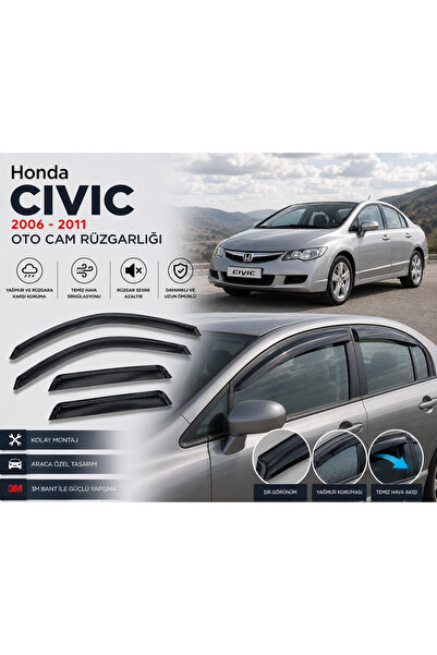 CarEste Honda Civic FD6 2006-2011 Uyumlu Piano Black Cam Rüzgarlığı 4 Lü Set