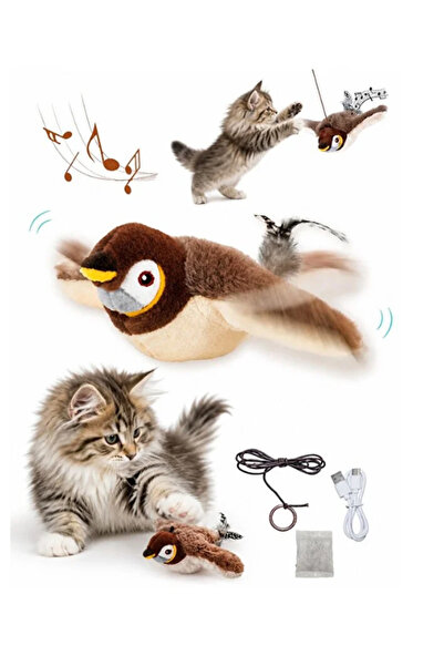 mucit home Şarjlı Uçan Kuş Kedi Oyuncağı Sesli & Hareketli Peluş Kedi Oyuncağ...
