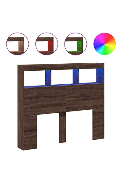 vidaxl Bedside table with wardrobe and LED, brown oak, 120x17x102 cm