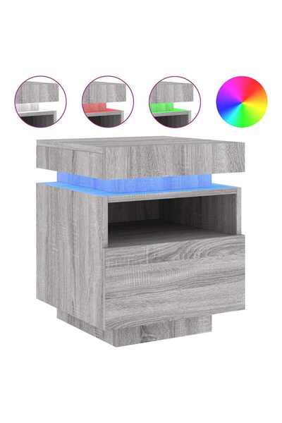 vidaxl Noptieră cu lumini LED, sonoma gri, 40x39x48,5 cm