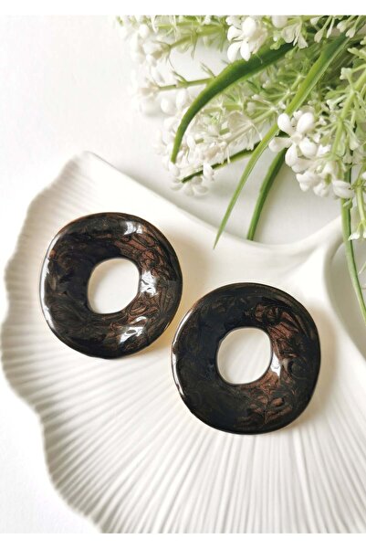 Halley Concept Brown patterned enamel coated steel earrings 5 cm large size g...