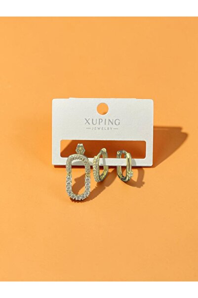 Nur atelier Xuping Gold Zirkon Taşlı Oval Halka Küpe Seti