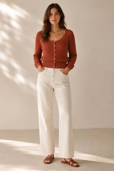 Ferraro Tile Patterned 100% Organic Cotton Women's Knitwear Cardigan