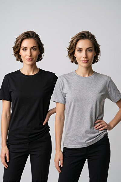 fevien Women's 2-Pack Basic Crew Neck Short Sleeve T-Shirt - Casual Comfort F...